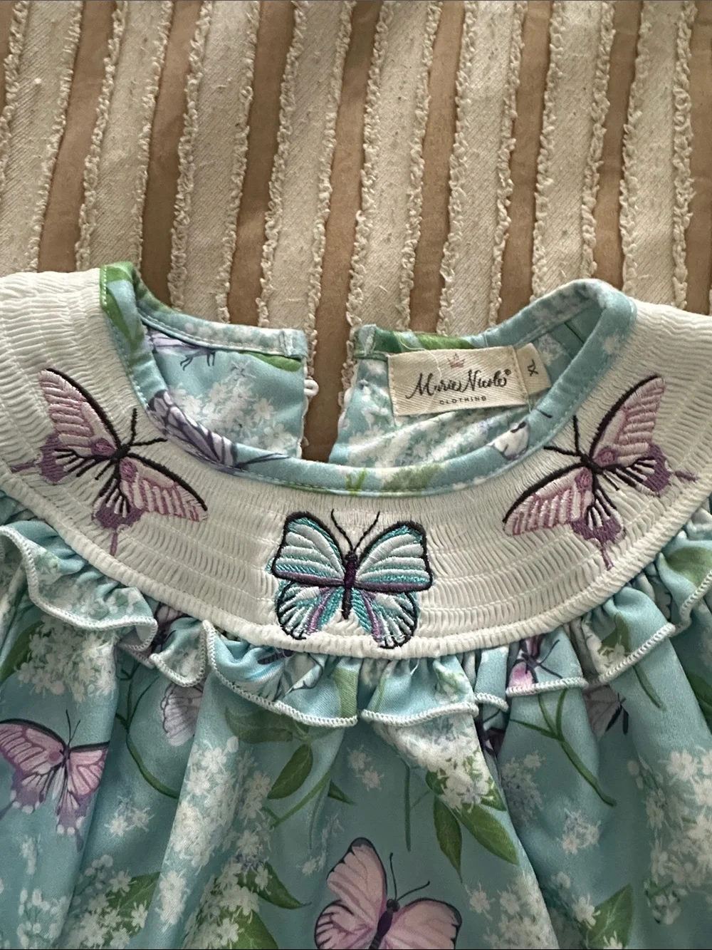 Girls' Light Blue Butterfly Print Smocked Dress